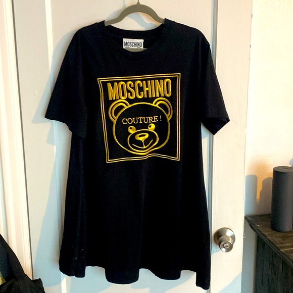 Moschino couture mini tee shirt dress with gold embroidered bear logo. - Picture 3 of 5